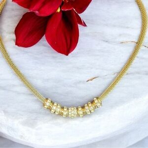 Vintage Signed Anne Klein Gold Tone Rhinestone Necklace